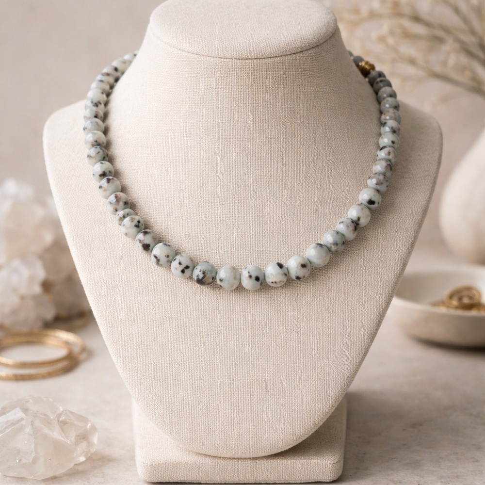 Kiwi Jasper Beaded Choker Necklace | Natural Gemstone | Minimalist Jewelry
